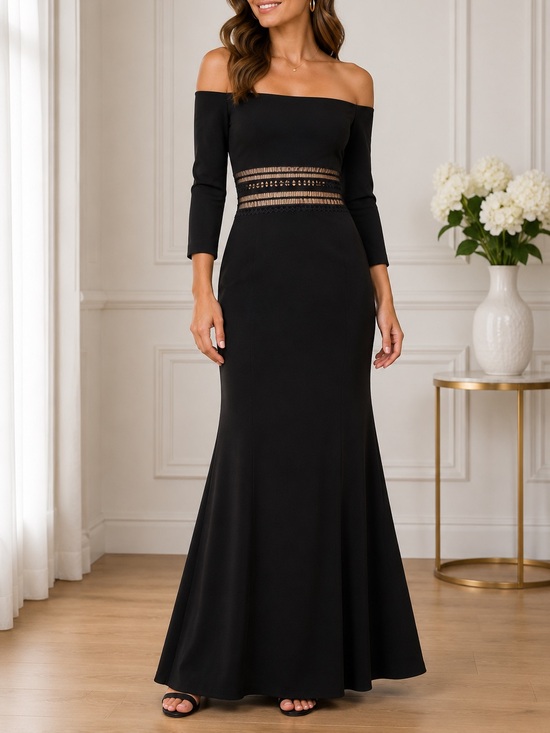 JS Collections Dresses & Skirts - JS Collections Black Off Shoulder Mermaid Gown Nude Illusion Waist Dress Small
